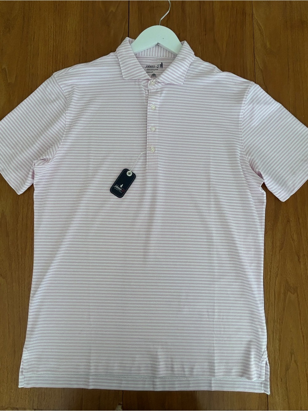johnnie-O Light Pink & White Striped Polo Shirt